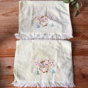 Vintage Embroidered Hippo Hand Towels